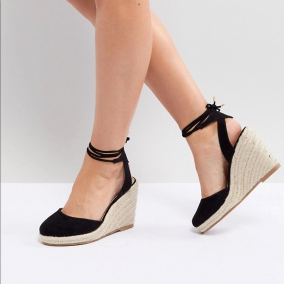 EUC ASOS Black Wide Fit Espadrille Wedges - Picture 1 of 10